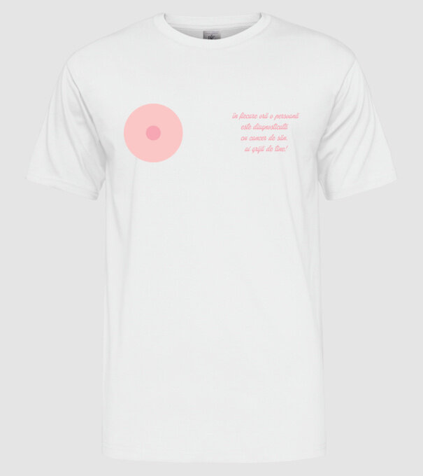 în fiecare oră o persoană este diagnosticată cu cancer de sân. ai grijă de tine! model alb pe tricou