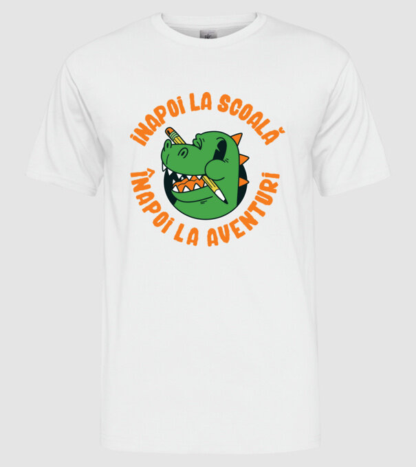 Înapoi la școală, înapoi la aventuri model alb pe tricou