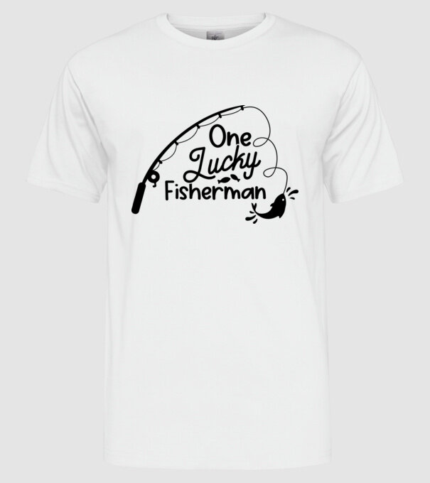 One lucky Fisherman model alb pe tricou