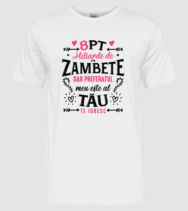 Opt miliarde de zâmbete model alb pe tricou