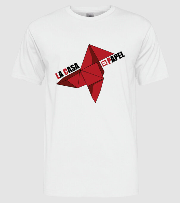 origami la casa de papel white model alb pe tricou