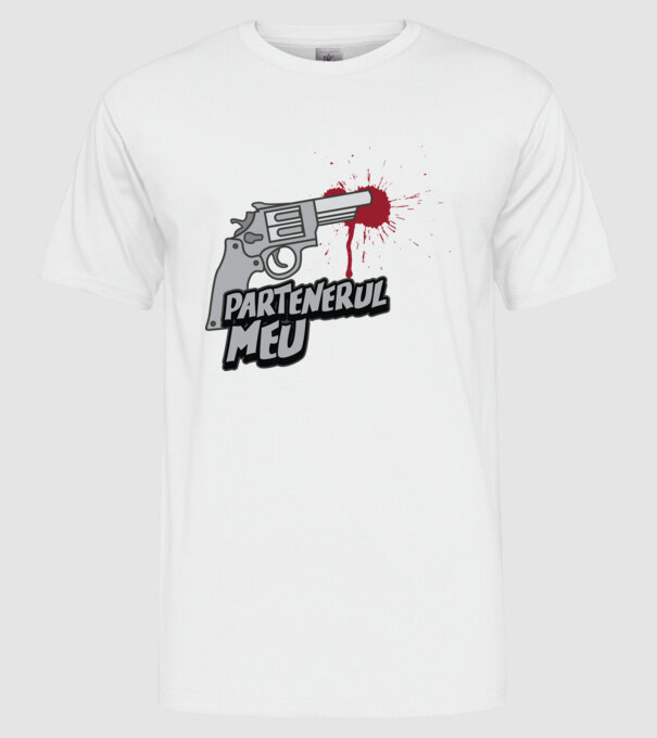 partenerul meu model alb pe tricou