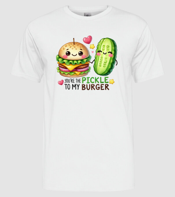 Pickle to my Burger model alb pe tricou