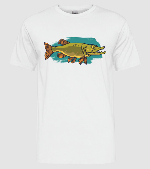 Pike model alb pe tricou