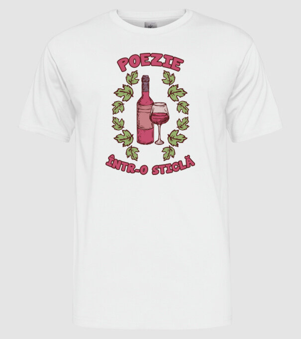 Poezie într-o sticlă model alb pe tricou