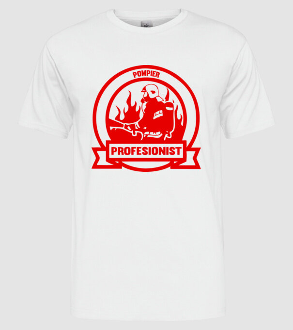 Pompier profesionist model alb pe tricou
