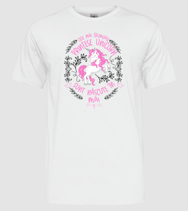 Cele mai frumoase prințese unicorn sunt născute în Mai model alb pe tricou