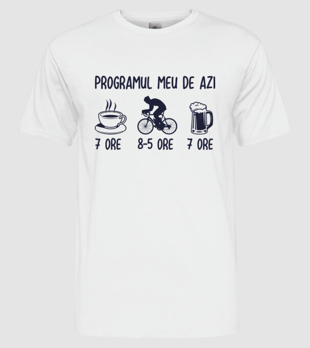 Programul meu de azi: 7 ore, 8-5 ore, 7 ore model alb pe tricou