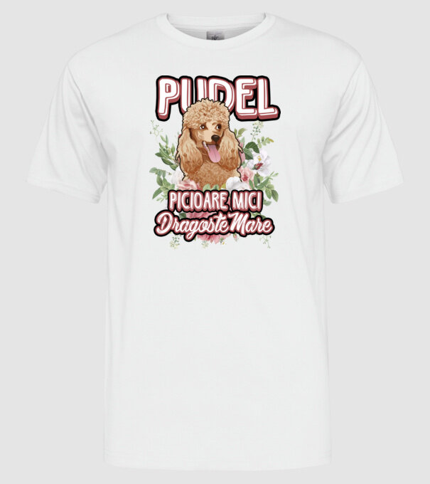 Pudel picioare mici dragoste mare model alb pe tricou