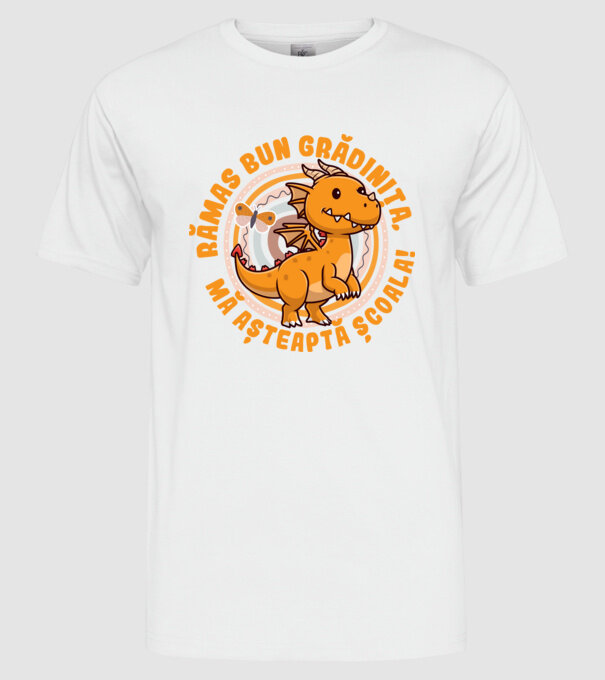 Rămas bun grădiniță, mă așteaptă școala! model alb pe tricou