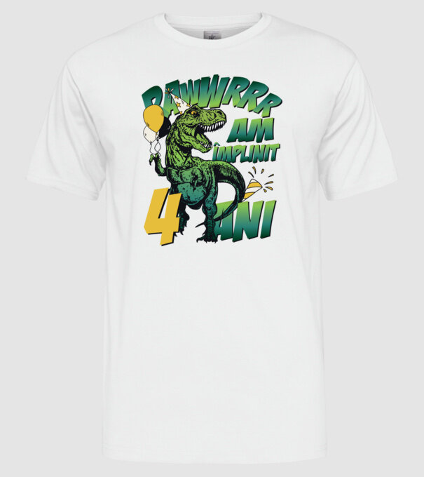 Rawr Am împlinit 4 ani model alb pe tricou