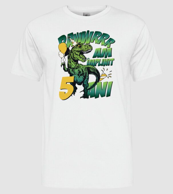 Rawr Am împlinit 5 ani model alb pe tricou