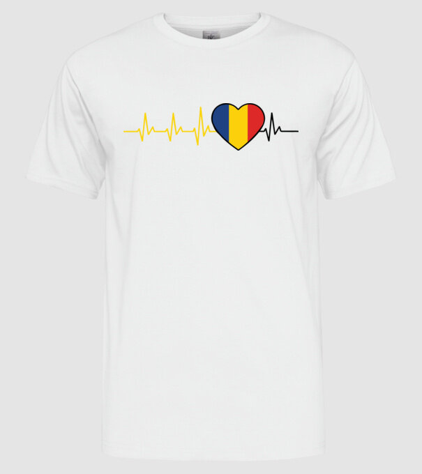 România heartbeat model alb pe tricou