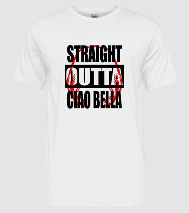 straight outta bella ciao model alb pe tricou