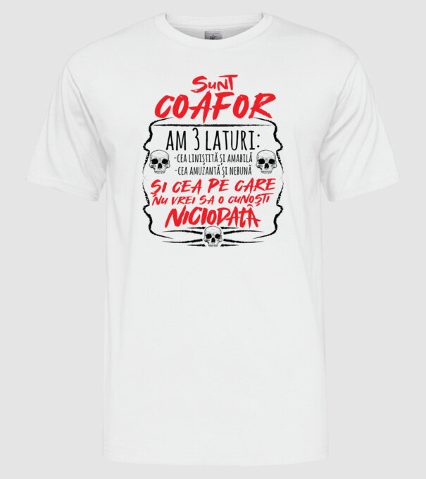 sunt coafor am 3 laturi model alb pe tricou