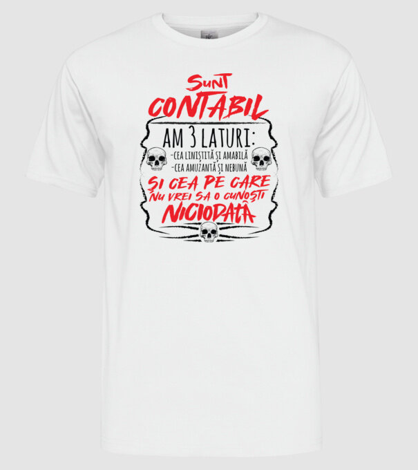 sunt contabil am 3 laturi model alb pe tricou