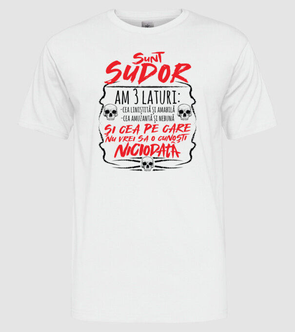 sunt sudor am 3 laturi model alb pe tricou