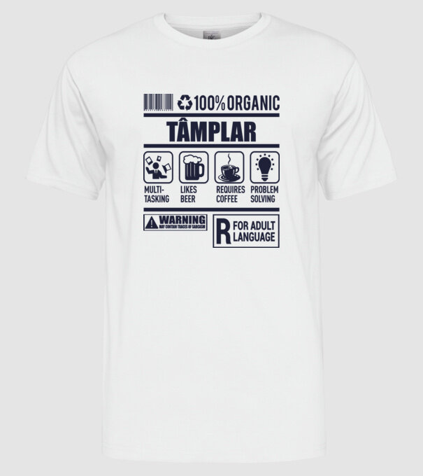 TÂMPLAR model alb pe tricou