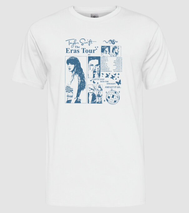 Taylor Swift ERAS print blue model alb pe tricou