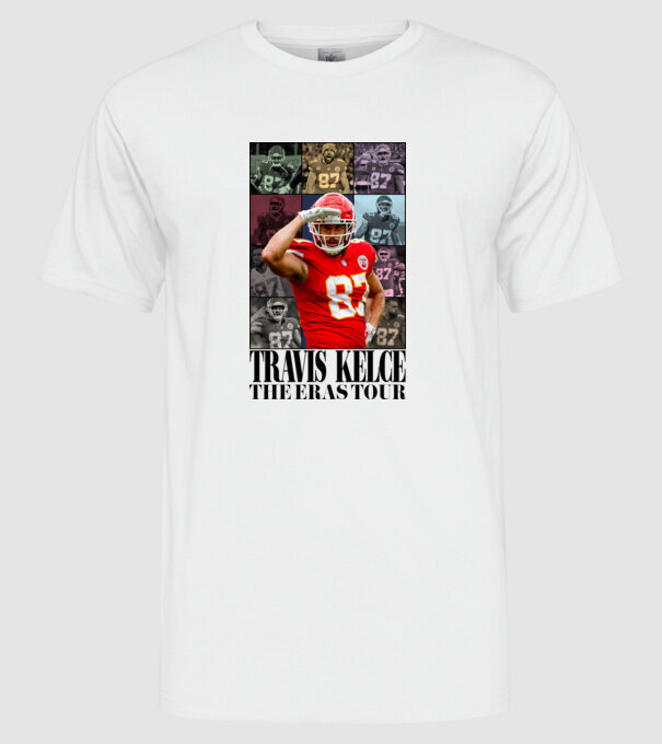 Taylor Swift Eras Travis Kelce model alb pe tricou