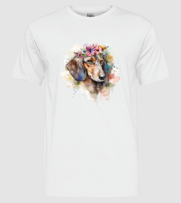 Teckel model alb pe tricou