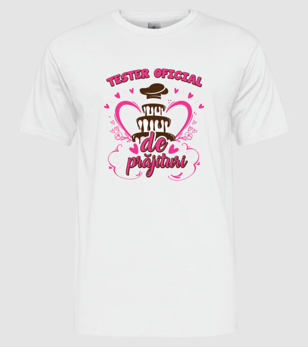 tester oficial de prăjituri model alb pe tricou