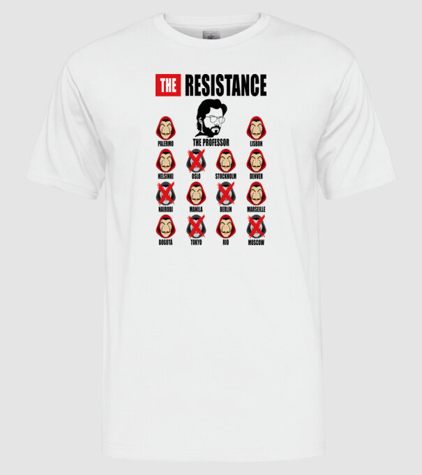the resistance la casa de papel white model alb pe tricou