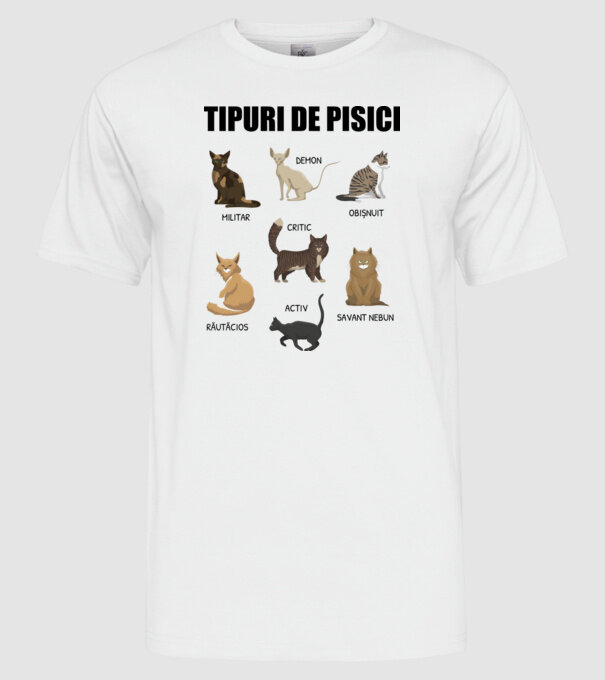 Tipuri de pisici model alb pe tricou