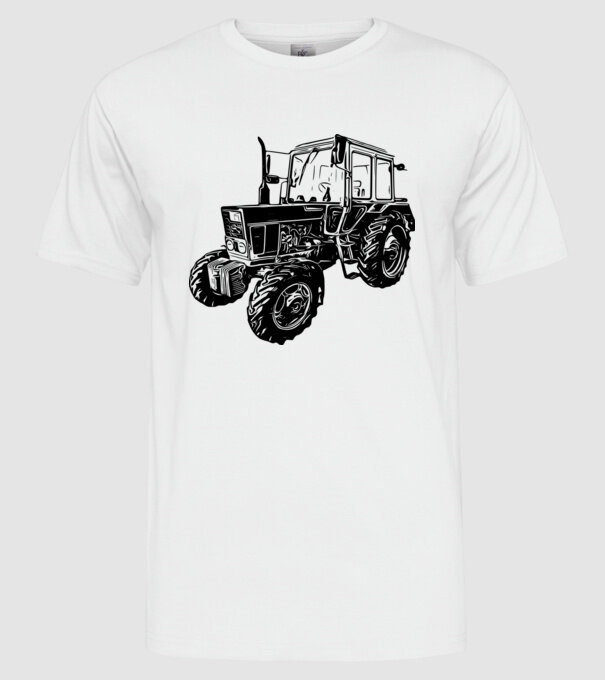 TRACTOR model alb pe tricou