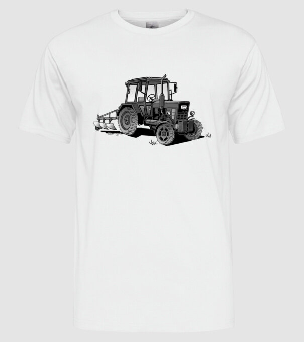 TRACTOR model alb pe tricou
