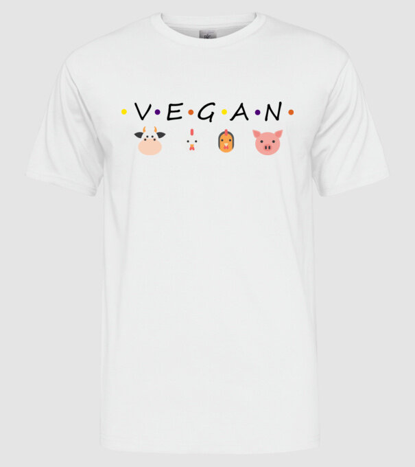 Vegan friends model alb pe tricou