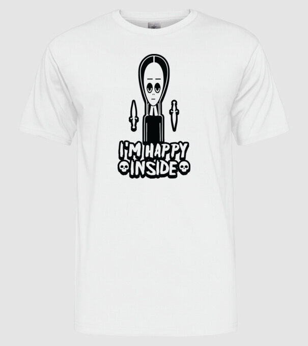WEDNESDAY Happy inside model alb pe tricou