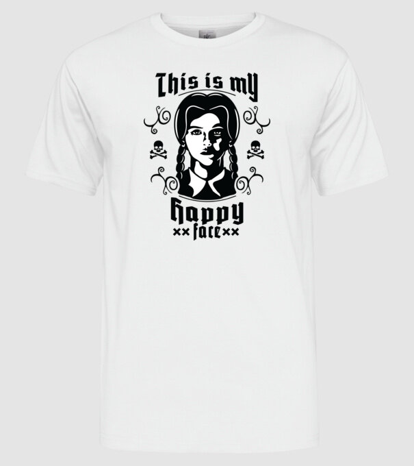 WEDNESDAY This is my happy face model alb pe tricou