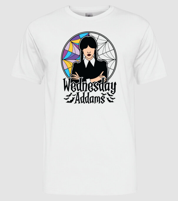 Wednesday Window colorful model alb pe tricou