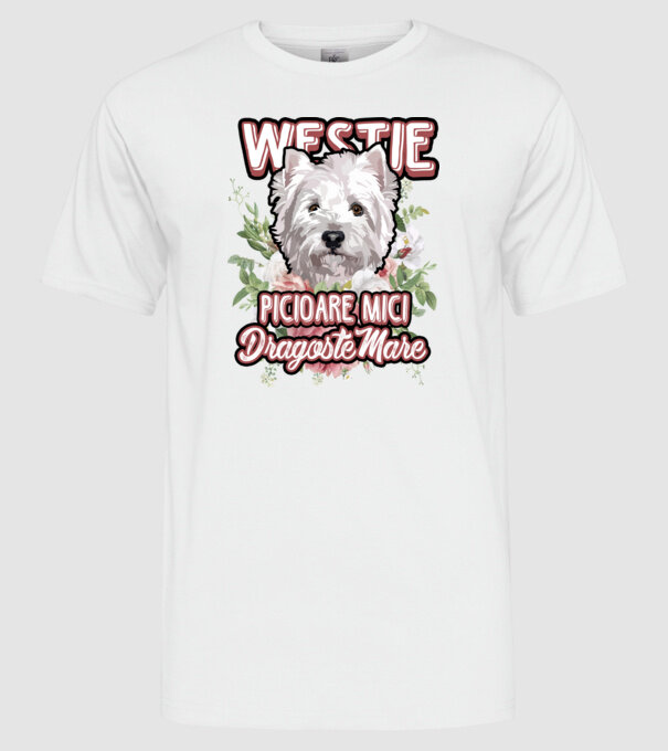 Westie picioare mici dragoste mare model alb pe tricou