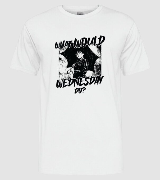 What would Wednesday do model alb pe tricou