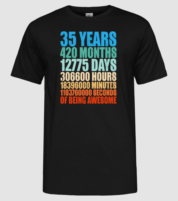35 years of being awesome model negru pe tricou