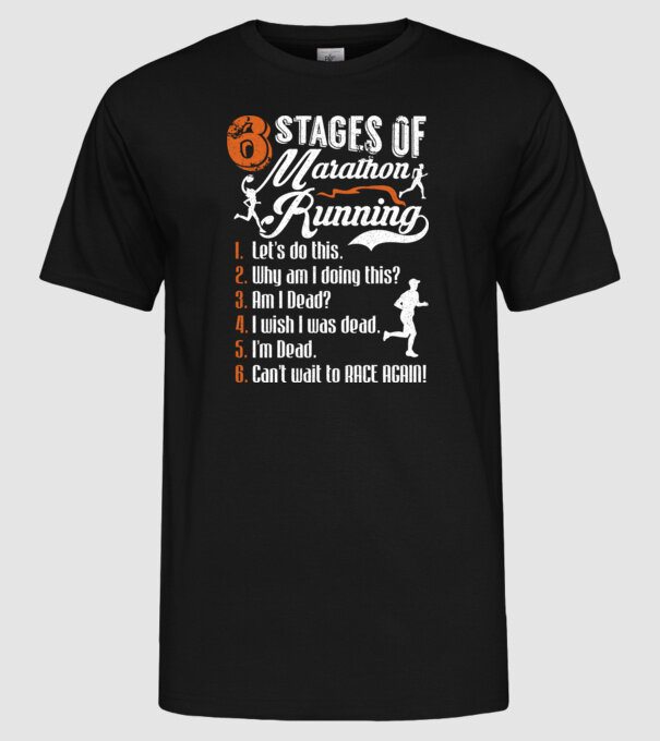 6 stages of marathon model negru pe tricou
