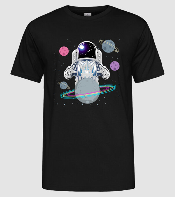 Astronaut planets model negru pe tricou