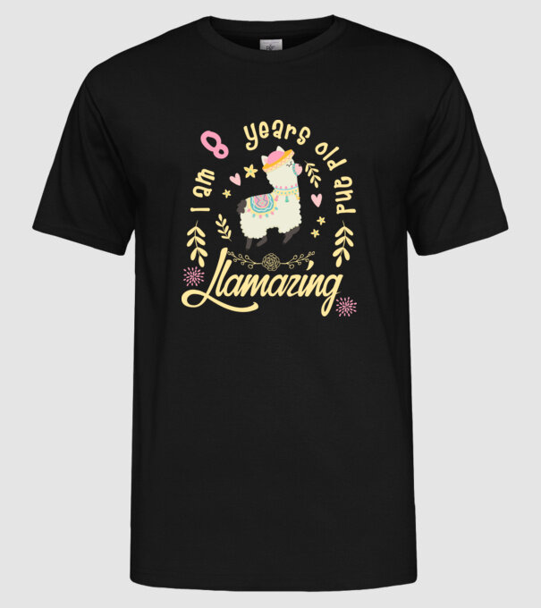 Birthday Llamazing 8 years old model negru pe tricou