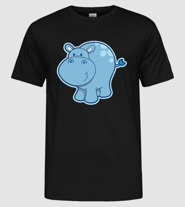 Cartoon hippo model negru pe tricou