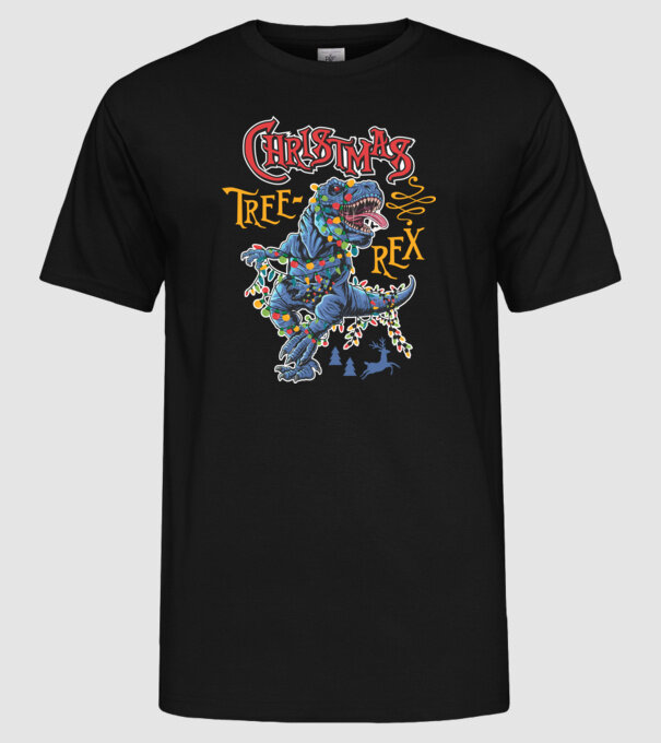 Christmas tree rex model negru pe tricou