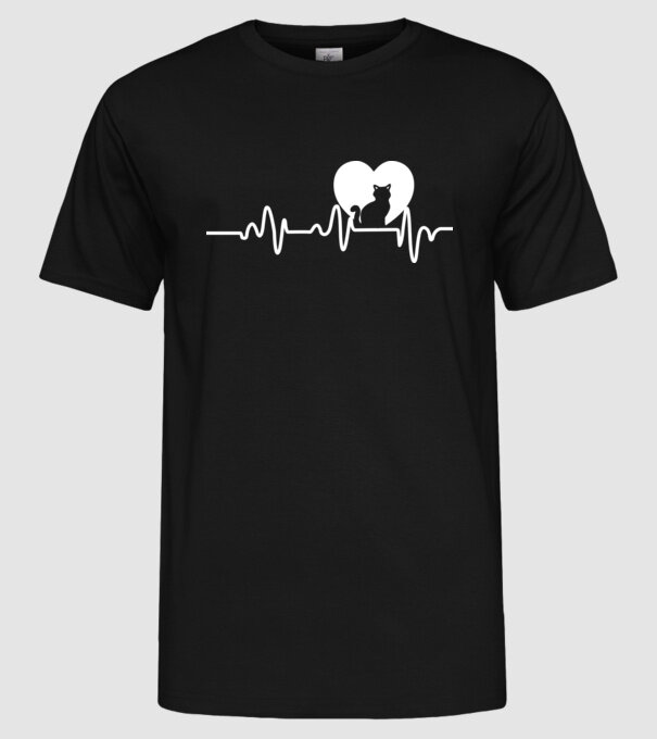 pisică heartbeat model negru pe tricou