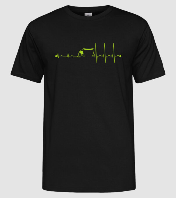 Coffee heartbeat model negru pe tricou