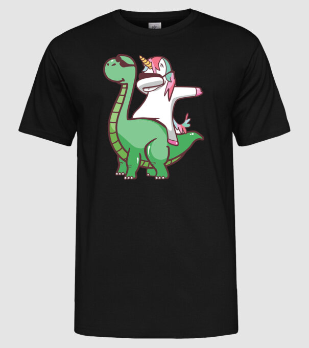 Dinozaur dabunicorn model negru pe tricou