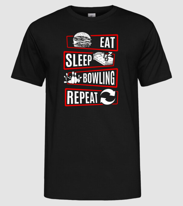Eat sleep bowling repeat model negru pe tricou