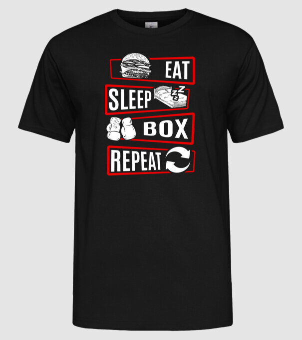 Eat sleep box repeat model negru pe tricou