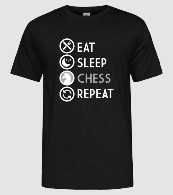 eat sleep chess model negru pe tricou