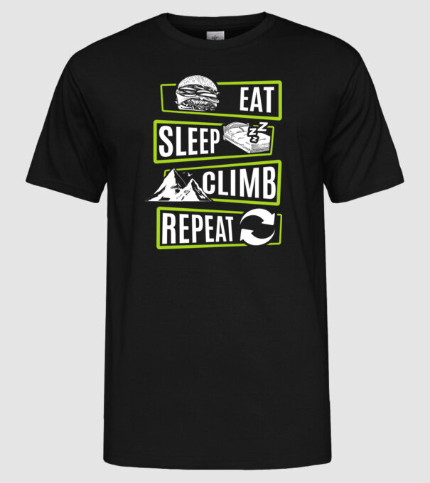 Eat sleep climb repeat model negru pe tricou