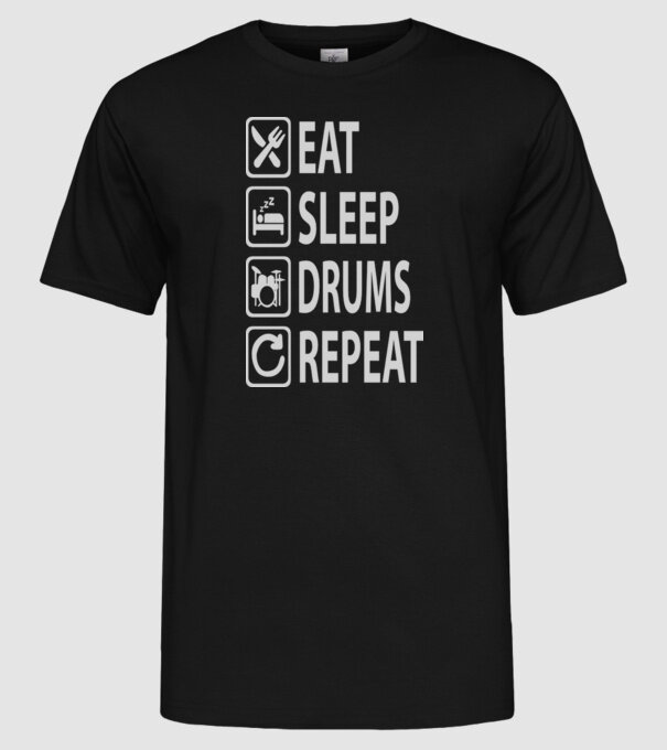 Eat Sleep Drum Repeat model negru pe tricou